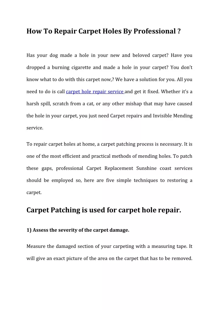 how to repair carpet holes by professional