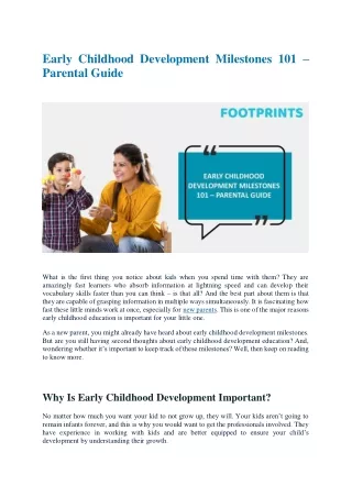 Early Childhood Development Milestones 101 – Parental Guide