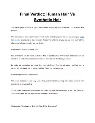 Final Verdict: Human Hair Vs Synthetic Hair