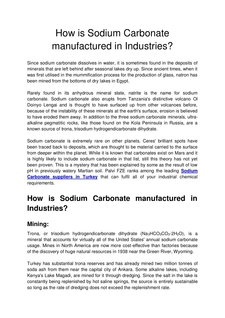 how is sodium carbonate manufactured in industries