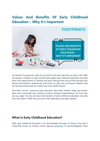 Values And Benefits Of Early Childhood Education – Why It’s Important