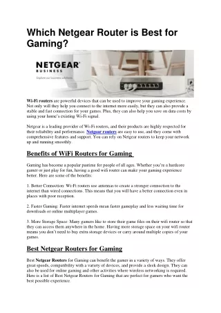 which netgear router is best for gaming