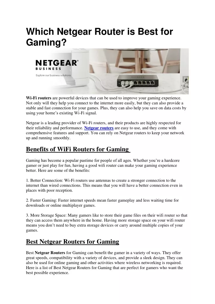 which netgear router is best for gaming