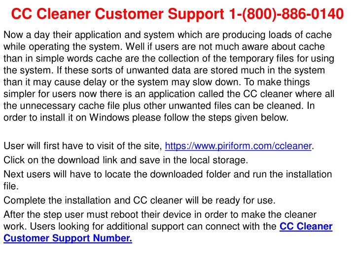 cc cleaner customer support 1 800 886 0140