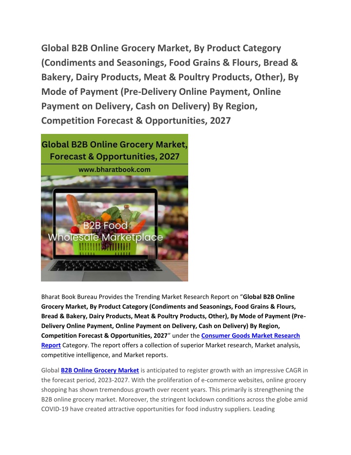 global b2b online grocery market by product