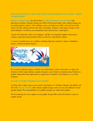 What are the Reasons for Most of People Study Graphic Designing Course in Dubai - Elegant Training Institute