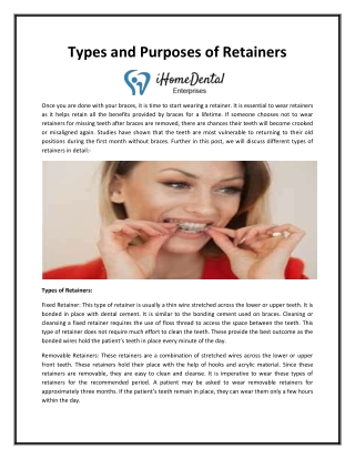 Types and Purposes of Retainers