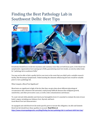 Finding the Best Pathology Lab in Southwest Delhi