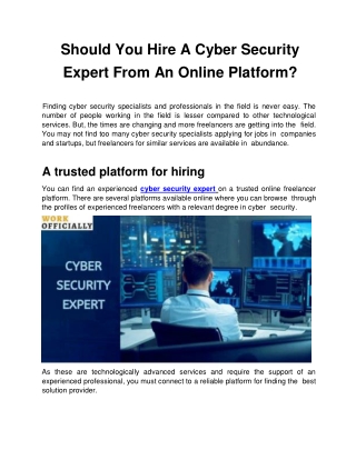 Should You Hire A Cyber Security Expert From An Online Platform