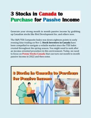 3 Stocks in Canada to Purchase for Passive Income