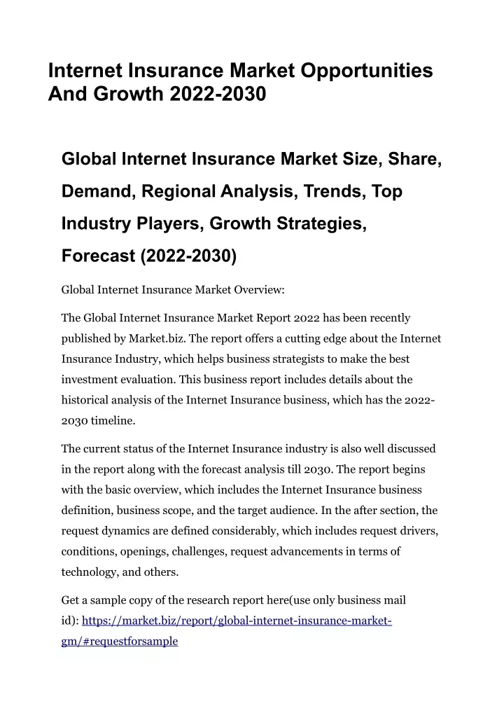 internet insurance market opportunities