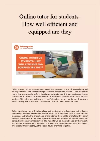 online tutor for students how well efficient