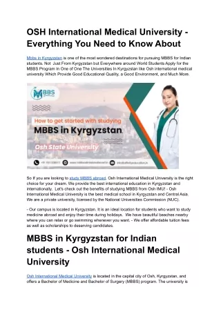 OSH International Medical University - Everything You Need to Know About