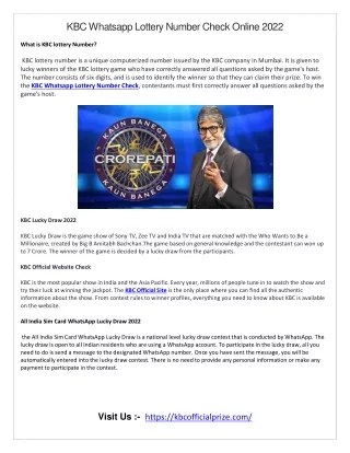 KBC Whatsapp Lottery Number Check Online 2022