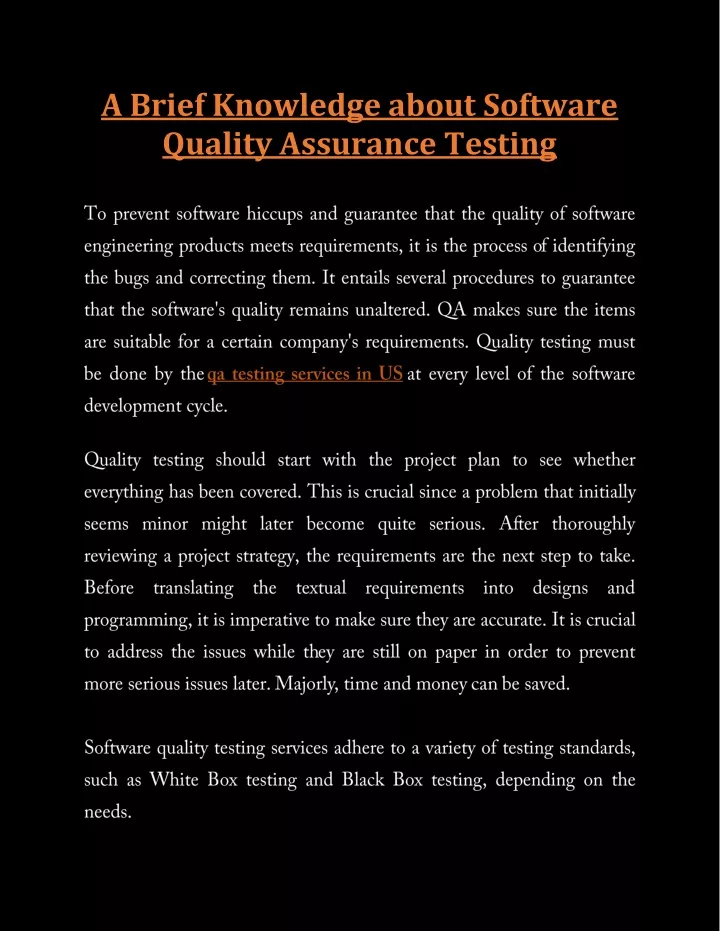 a brief knowledge about software quality