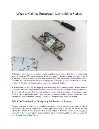 when to call the emergency locksmith in sydney