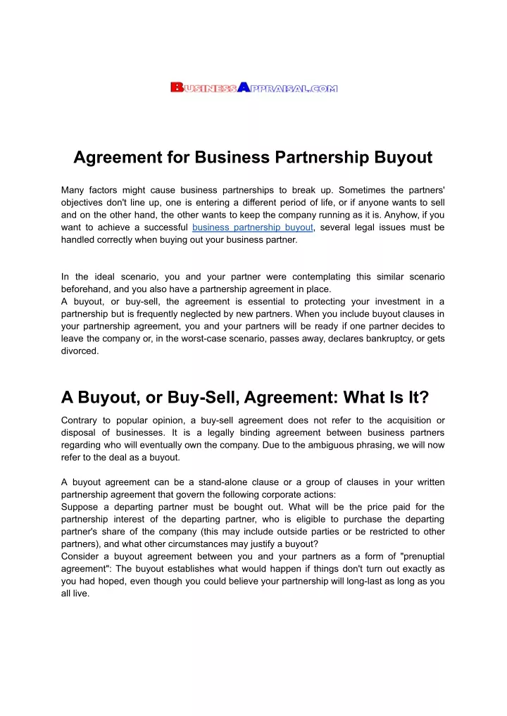 agreement for business partnership buyout