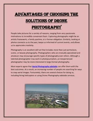 Advantages of Choosing The Solutions of Drone Photography