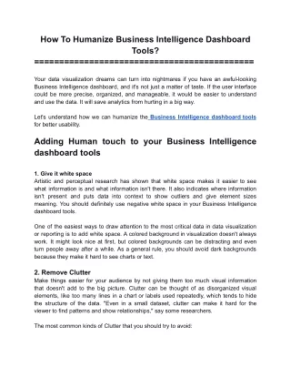 how to humanize business intelligence dashboard