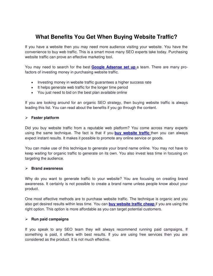 what benefits you get when buying website traffic