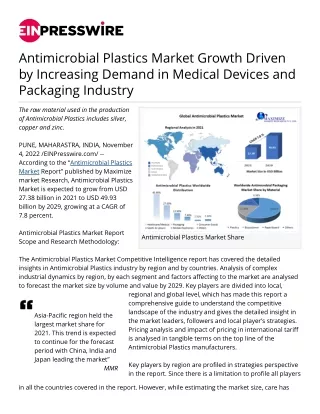 Antimicrobial Plastics Market Growth Driven by Increasing Demand in Medical Devi