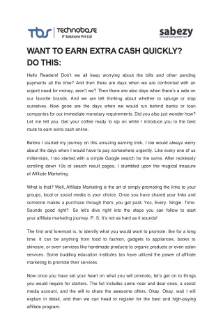 WANT TO EARN EXTRA CASH QUICKLY