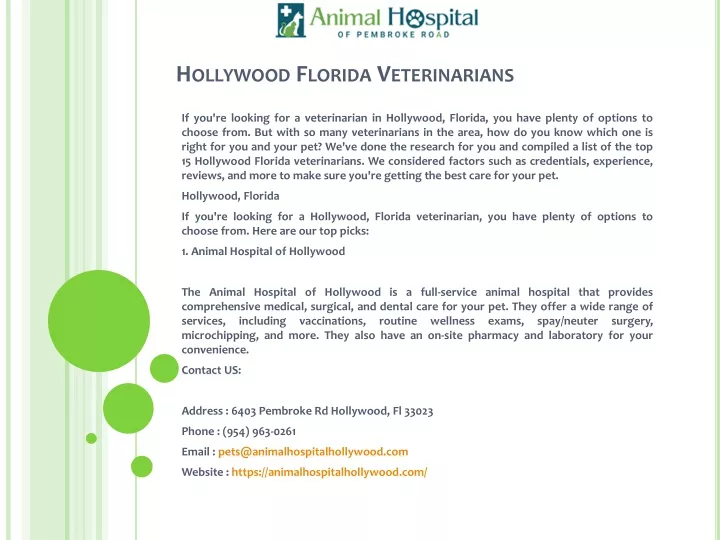 hollywood florida veterinarians