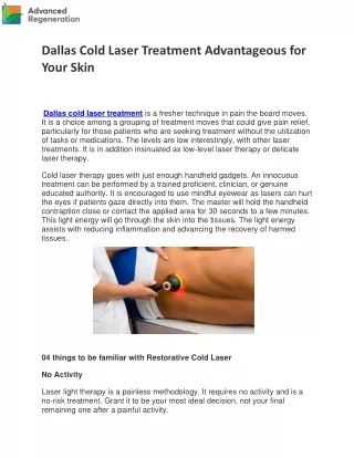 Dallas Cold Laser Treatment Advantageous for Your Skin