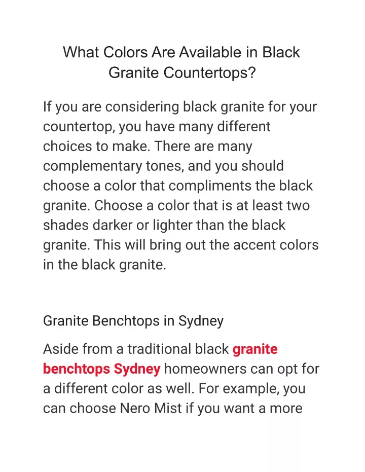 what colors are available in black granite