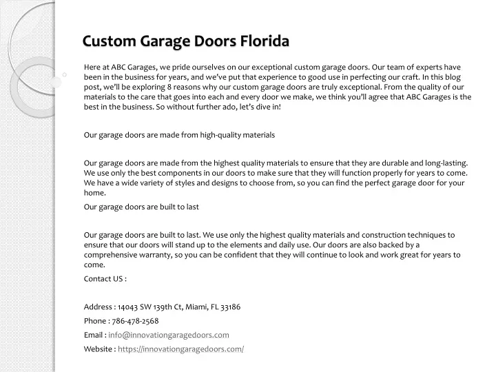 custom garage doors florida