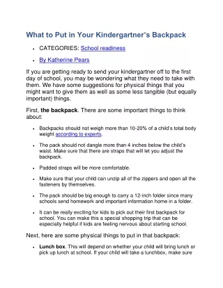 What to Put in Your Kindergartner’s Backpack