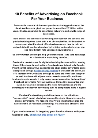 10 Benefits of Advertising on Facebook For Your Business