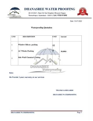 dhanasree water proofing