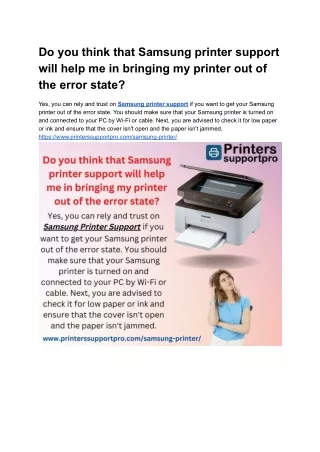 Do you think that Samsung printer support will help me in bringing my printer out of the error state
