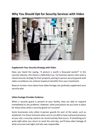 Why You Should Opt for Security Services with Video