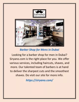 Barber Shop For Mens In Dubai | Siryano.com