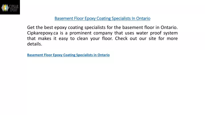 basement floor epoxy coating specialists in ontario