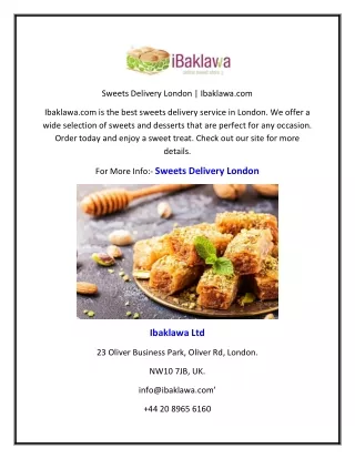Sweets Delivery London | Ibaklawa.com