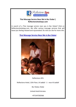Thai Massage Service Near Me In Bur Dubai  Reflectionshotelspa.com