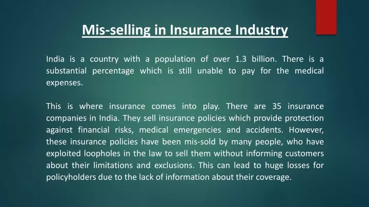 mis selling in insurance industry