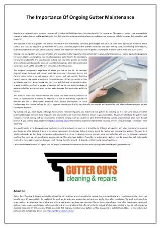 The Importance Of Ongoing Gutter Maintenance
