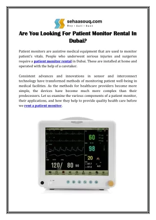 Are You Looking For Patient Monitor Rental In Dubai