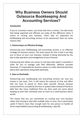 Business Owners Should Outsource Bookkeeping And Accounting Services
