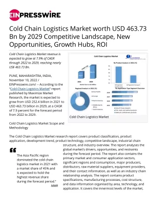 Cold Chain Logistics Market worth USD 463.73 Bn by 2029