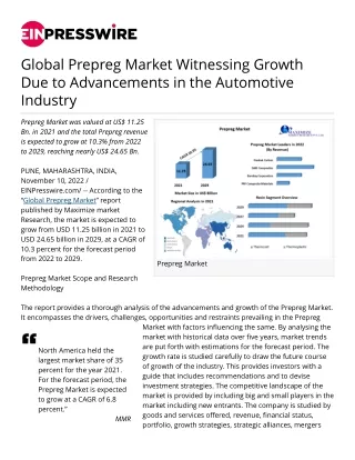 Global Prepreg Market Witnessing Growth Due to Advancements in the Automotive