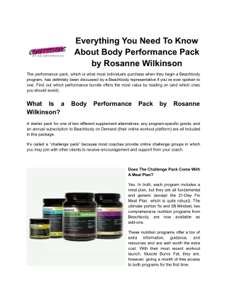 Buy the Best Body Performance Pack by Rosanne Wilkinson