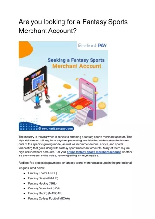 Are you looking for a Fantasy Sports Merchant Account