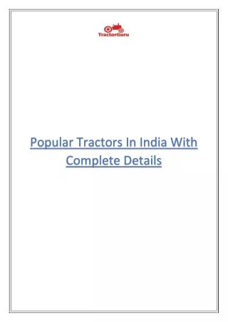 Popular Tractors In India With Complete Details