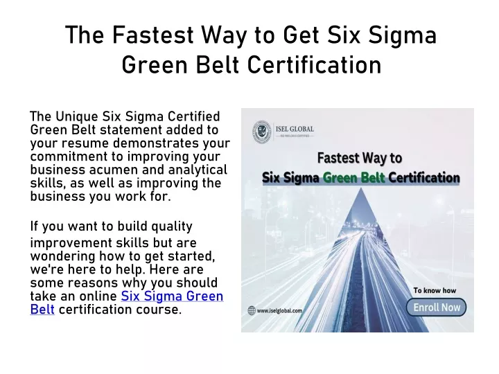 the fastest way to get six sigma green belt