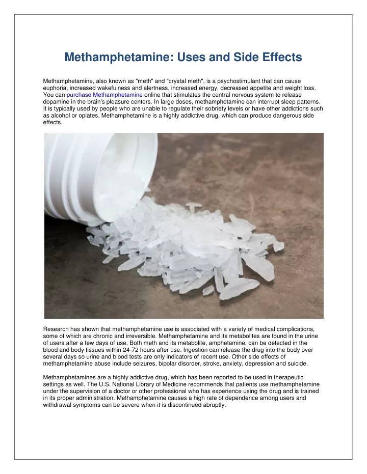 methamphetamine uses and side effects